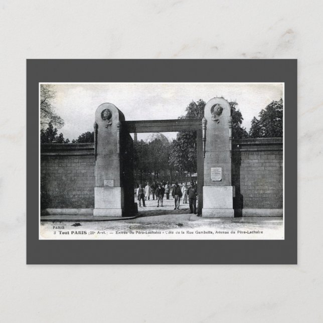 Vintage Pere Lachaise Cemetery, Paris, France Postcard (Front)