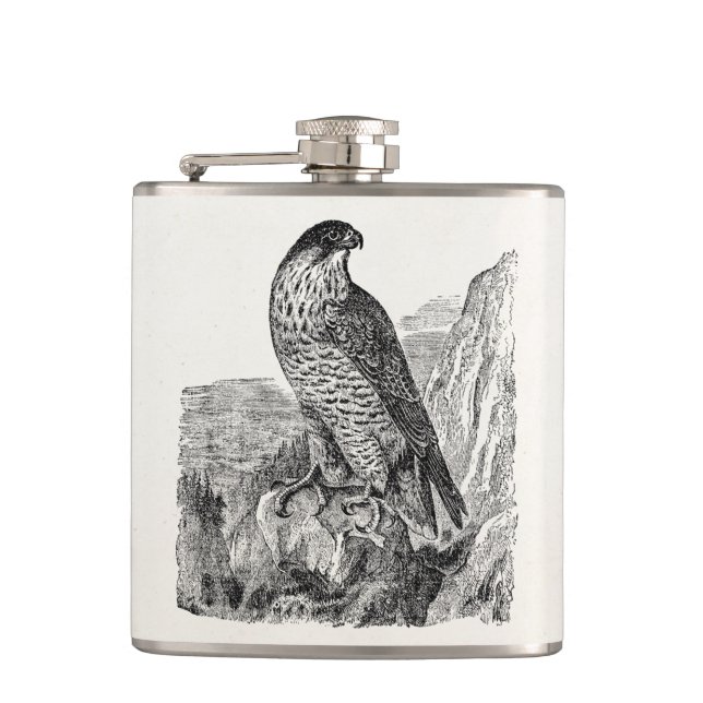 Vintage Peregrine Falcon Personalised Retro Birds Hip Flask (Front)