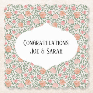 Vintage Perfect Pink & Peach Roses Paper Coaster
