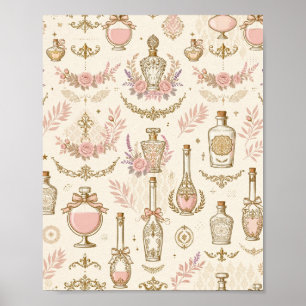 Vintage Perfume Bottle Silhouette Art Poster