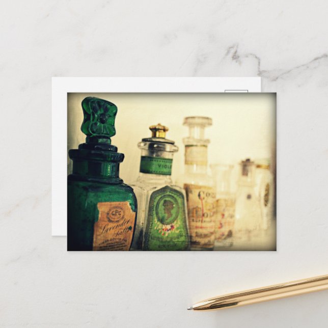 Vintage Perfume Bottle Still Life Postcard (Front/Back In Situ)