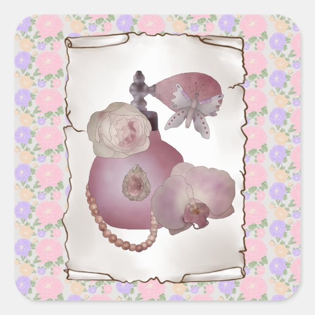 vintage perfume square sticker (Front)