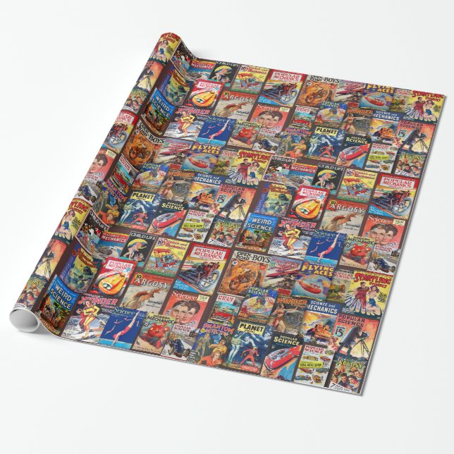 VINTAGE PERIODICALS, PULP MAGAZINES WRAPPING PAPER (Unrolled)
