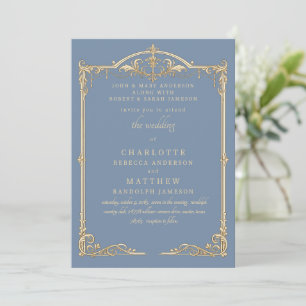 Vintage Periwinkle Both Parents Frame Wedding Invitation