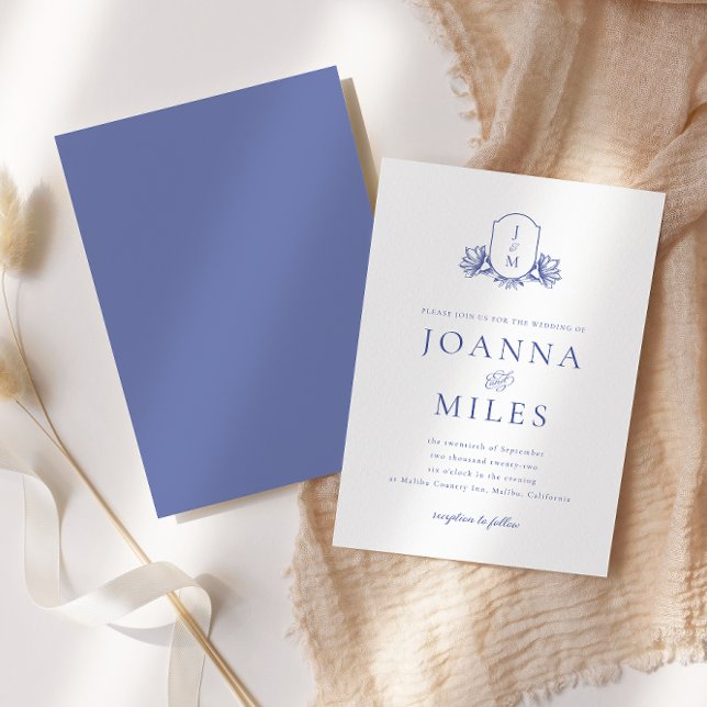 Vintage Periwinkle Crest Wedding Invitation (Creator Uploaded)