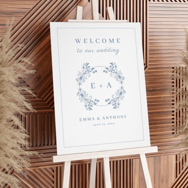 Vintage Periwinkle Monogram Wedding Welcome Sign (Creator Uploaded)
