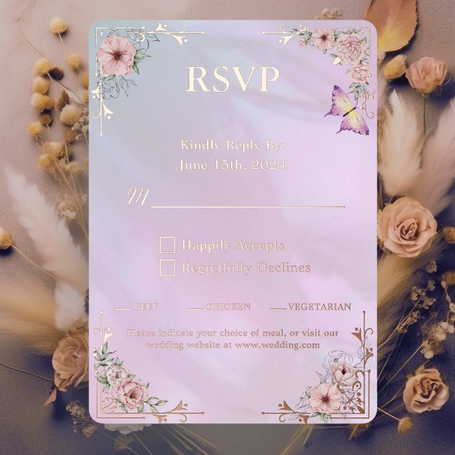 Vintage Periwinkle Peony Foil RSVP Response Card (Creator Uploaded)