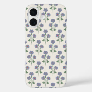 Vintage Periwinkle & Poppy Red Retro Botanical iPhone 16 Case