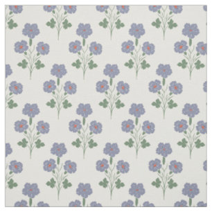 Vintage Periwinkle & Poppy Red Retro Botanical Fabric