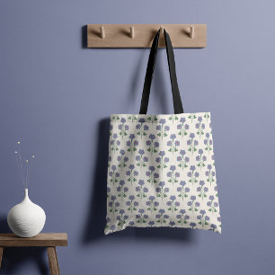 Vintage Periwinkle & Poppy Red Retro Botanical Tote Bag