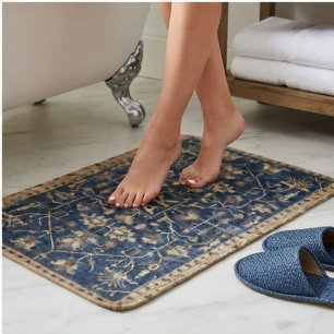 Vintage Persian Floral Rug – Navy Blue & Gold Boho