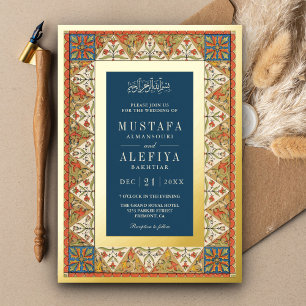 Vintage Persian Frame Blue Muslim Wedding Gold