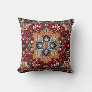 Vintage Persian Rug Pattern in Rust Red and Teal Cushion