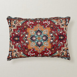 Vintage Persian Rug Pattern in Rust Red and Teal Decorative Cushion