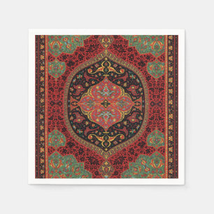 Vintage Persian Rug Pattern Red Green Arabesque Napkin