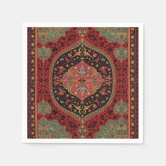 Vintage Persian Rug Pattern Red Green Arabesque Napkin (Front)