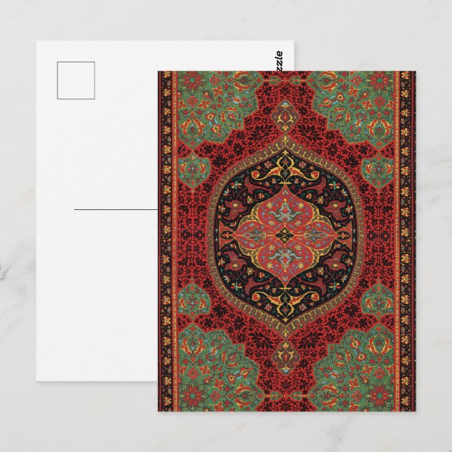 Vintage Persian Rug Pattern Red Green Arabesque Postcard (Front/Back)