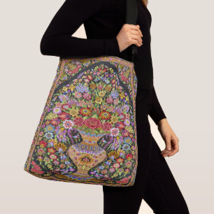 Vintage Persian Turkish Floral Flowers Mid Century Crossbody Bag