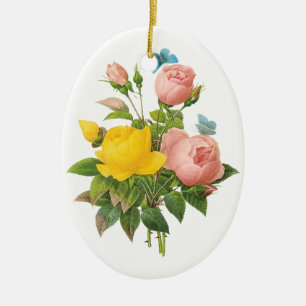 Vintage Persian Yellow Rose Tea Roses by Redoute Ceramic Tree Decoration