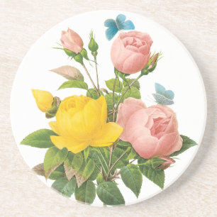 Vintage Persian Yellow Rose Tea Roses by Redoute Coaster