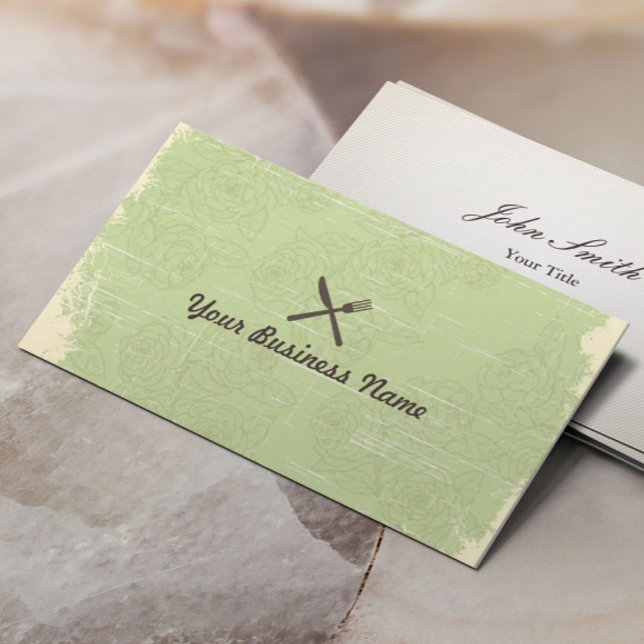 Vintage Personal Chef Floral Pattern Catering Business Card (Creator Uploaded)