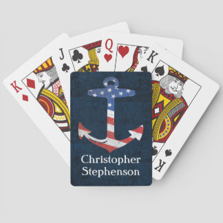Vintage Personalised American Flag Anchor Nautical Playing Cards