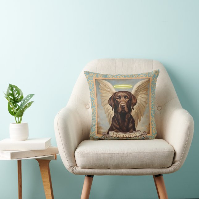 Vintage Personalised Chocolate Labrador Angel  Cushion (Chair)