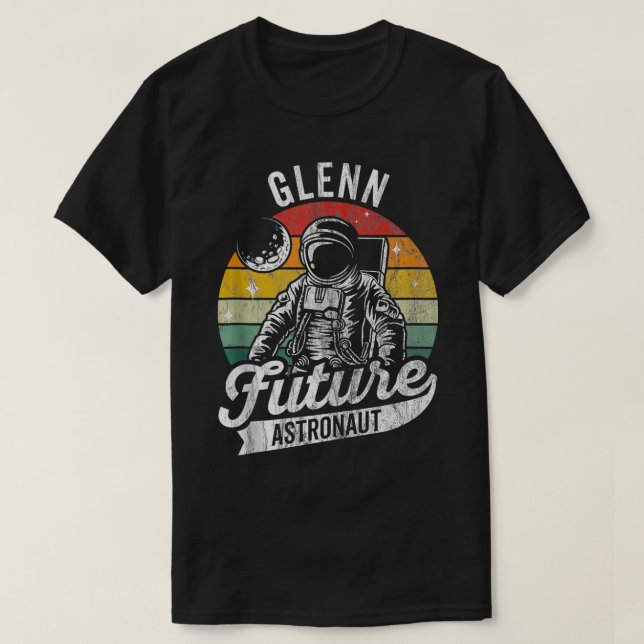 Vintage Personalised Glenn Future astronaut Space  T-Shirt (Design Front)