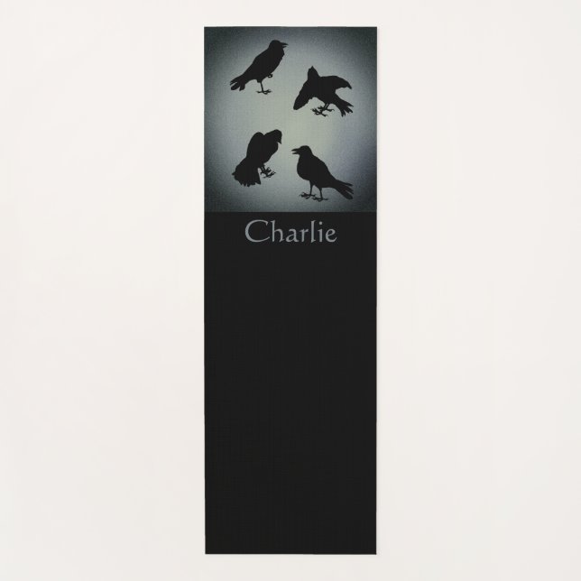Vintage Personalised Gothic Creepy Ravens Yoga Mat (Front)