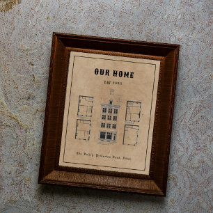 Vintage Personalised House Plan Blueprint Art Poster
