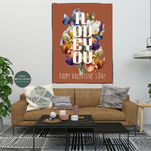 Vintage Personalised I Love You Flower Valentine  Poster