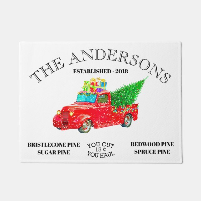 Vintage Personalised Name Farmhouse Christmas Doormat (Front)