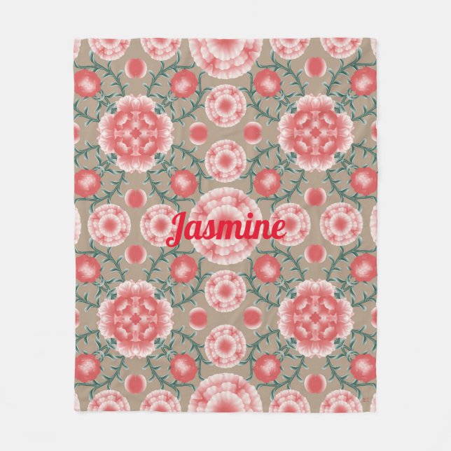Vintage Personalised Pink Flower Plant Pattern  Fleece Blanket (Front)