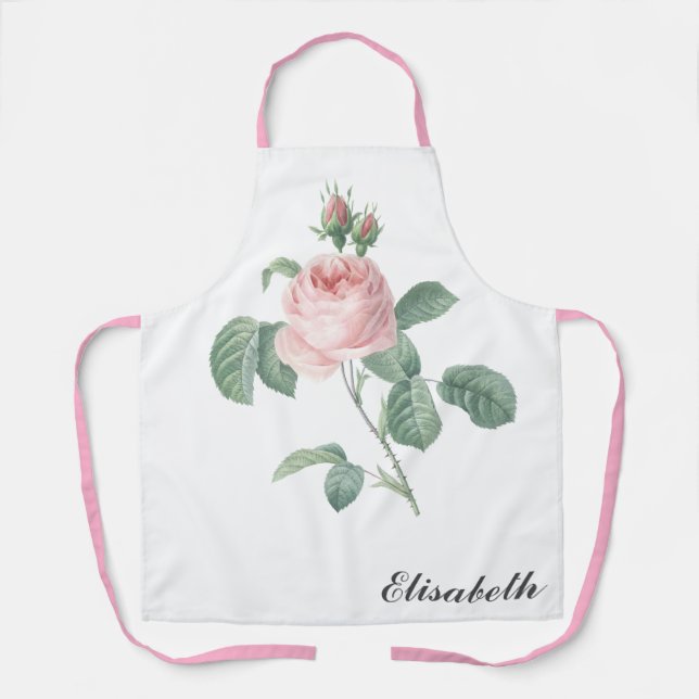 Vintage Personalised Pink Rose Illustration  Apron (Front)