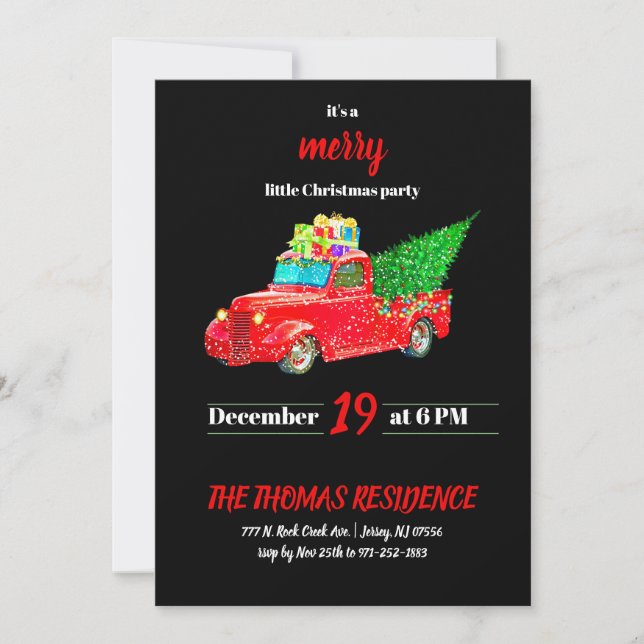 Vintage Personalised Red Truck Christmas Invitation (Front)