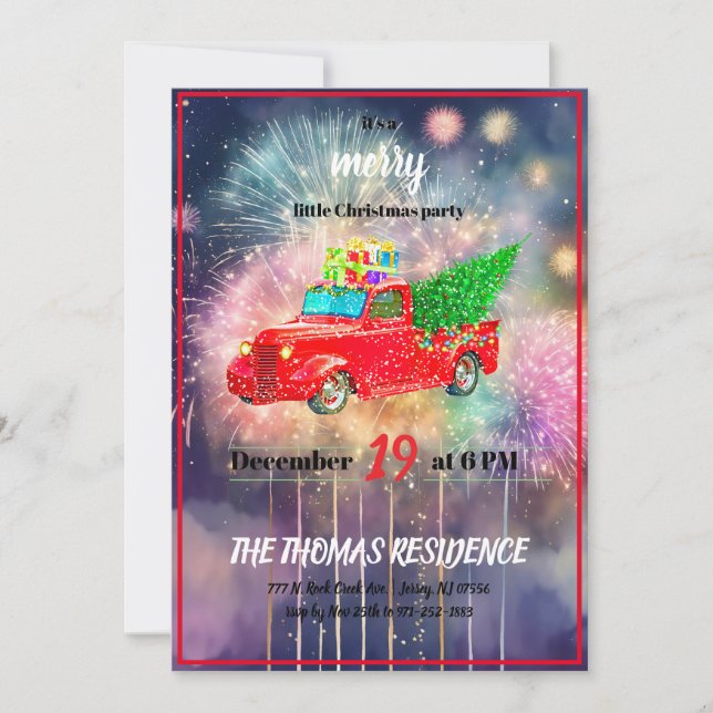 Vintage Personalised Red Truck Christmas Invitation (Front)