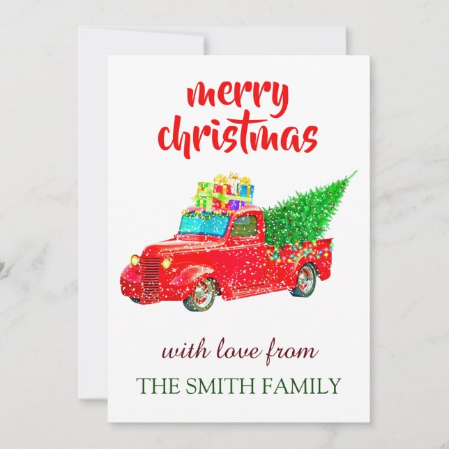 Vintage Personalised Red Truck Christmas Thank You Card (Front)