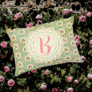 Vintage Personalised Rose Doily Green Damask Decorative Cushion