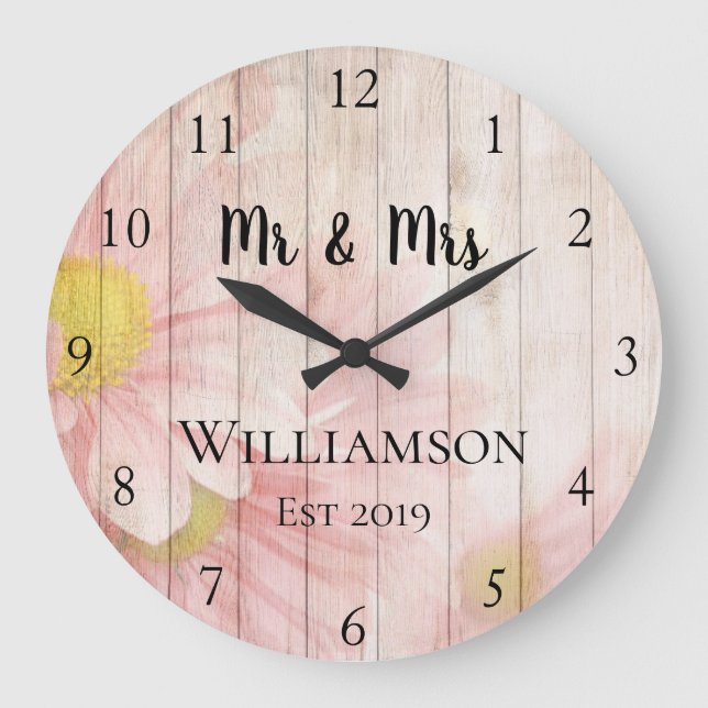Vintage Personalized Antique Rose Wood Custom Large Clock (Front)
