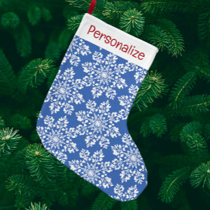 Vintage Personalized Blue Green White Snowflakes Large Christmas Stocking