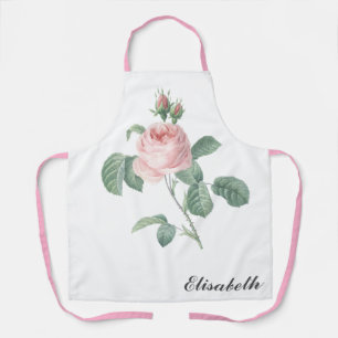 Vintage Personalized Pink Rose Illustration  Apron