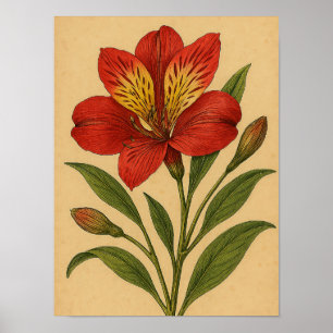 Vintage Peruvian Lily on Weathered Paper Poster