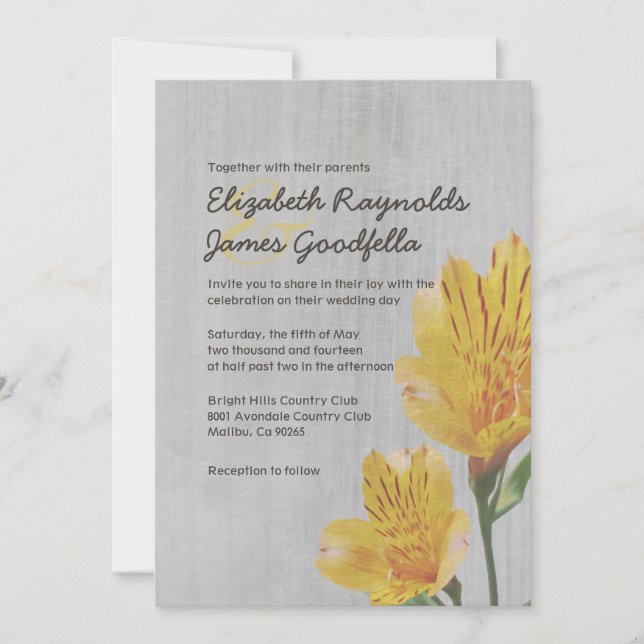 Vintage Peruvian Lily Wedding Invitations (Front)