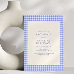 Vintage Perwinkle Blue Gingham Plaid Baby Shower Invitation