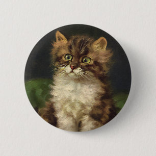 Vintage Pet Animals, Cute Striped Tabby Cat Kitten 6 Cm Round Badge