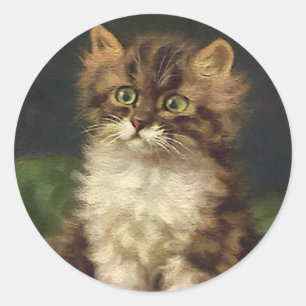 Vintage Pet Animals, Cute Striped Tabby Cat Kitten Classic Round Sticker