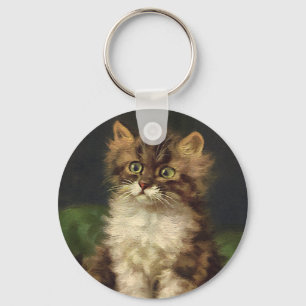 Vintage Pet Animals, Cute Striped Tabby Cat Kitten Key Ring