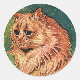 Vintage Pet Animals, Long Haired Orange Cat Classic Round Sticker