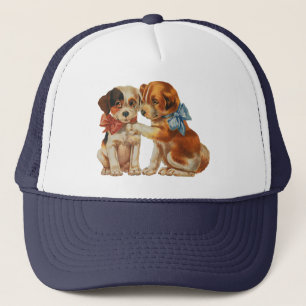 Vintage Pet Animals, Puppy Love Puppies with Bows Trucker Hat