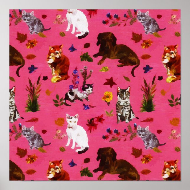 Vintage Pet Cat Dogs Floral Garden Party Poster (Front)